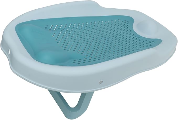 Baby Bath Support for Bathtub or Sink, Home Foldable Ergonomic Heart Shaped Sink, Rinse Tubs Hollow Pattern Infant Holder Rack Pink Bather Newborn to Toddler Tub with Three (Blue)