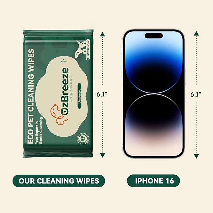 Pets Cleaning Wipes for Dogs & Cats, Unscented Hypoallergenic Grooming Wipes with Coconut Oil, No-Rinse Deodorizing & Hydrating for Paws, Body & Butt, Travel Pack 7.9"x5.9", 20ct
