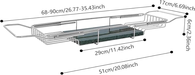 Bathtub Tray Caddy for Luxury Bath, Stainless Steel 26.8-35.4 in Expandable Extra Wide Bath Tub Tray with Natural Marble and Mobile/Tablet Stand, Ideal for Home Spa Lovers (Silver + Green)