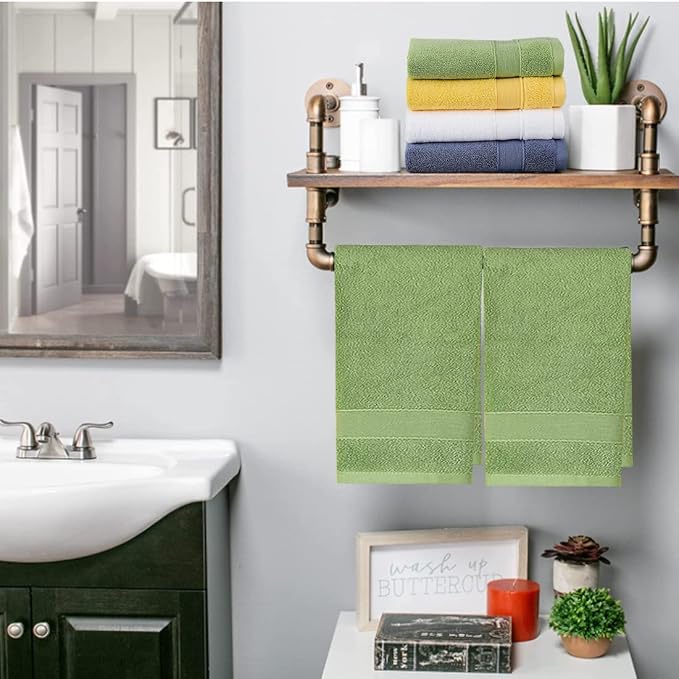 Lchkrep Cotton Hand Towels 2 Pack, Salon Thick Bath Hand Towel,Gym Towel 14" x 30", Face Cloth, Soft and Absorbent Washcloths Set for Home Bathroom Hotel (Green)…