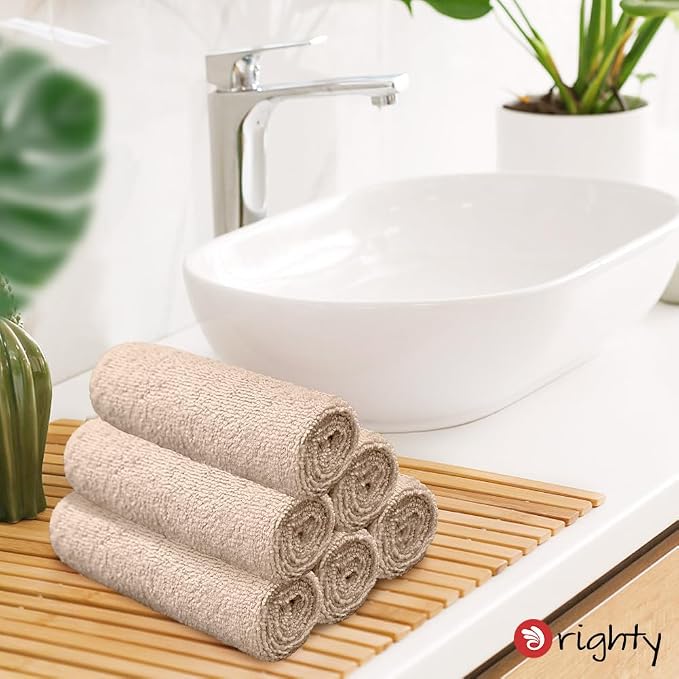 Orighty 6 Pack Brown Hand Towels - Quick Drying & Absorbent Microfiber Gym Towels 16x28 inches - Lightweight & Thin White Yoga Towel - Multi-Purpose Camping Towel for SPA, Hotel & Bathroom