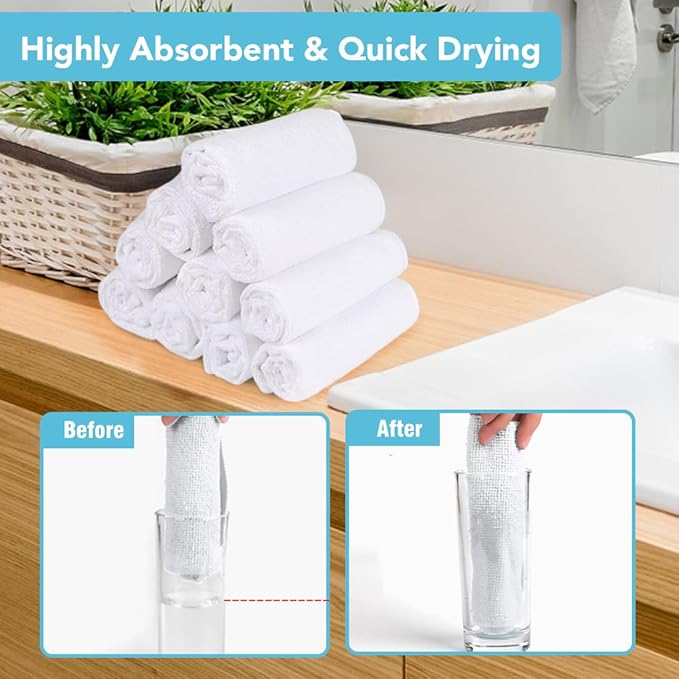 Orighty Washcloths, 5 Pack Microfiber Face Towels, Highly Absorbent and Soft Feel Wash Cloths & Hand Towels for Bathroom, Hotel, Spa, and Gym, 11.5x11.5 Inch, White