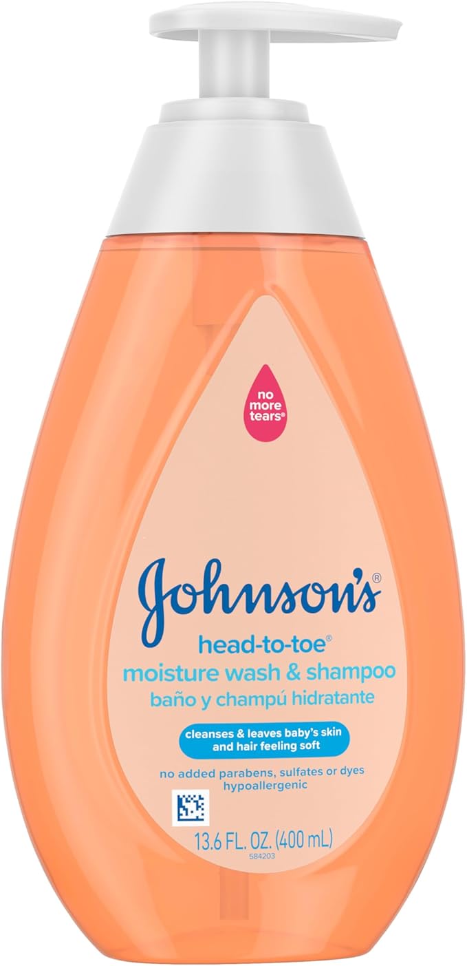 Johnson's Baby Head-To-Toe Wash & Shampoo, Tear-Free, Moisturizing Body Wash, Newborn Essentials, Baby Wash and Shampoo, No added Parabens, Sulfates and Dyes, 13.6 fl. oz