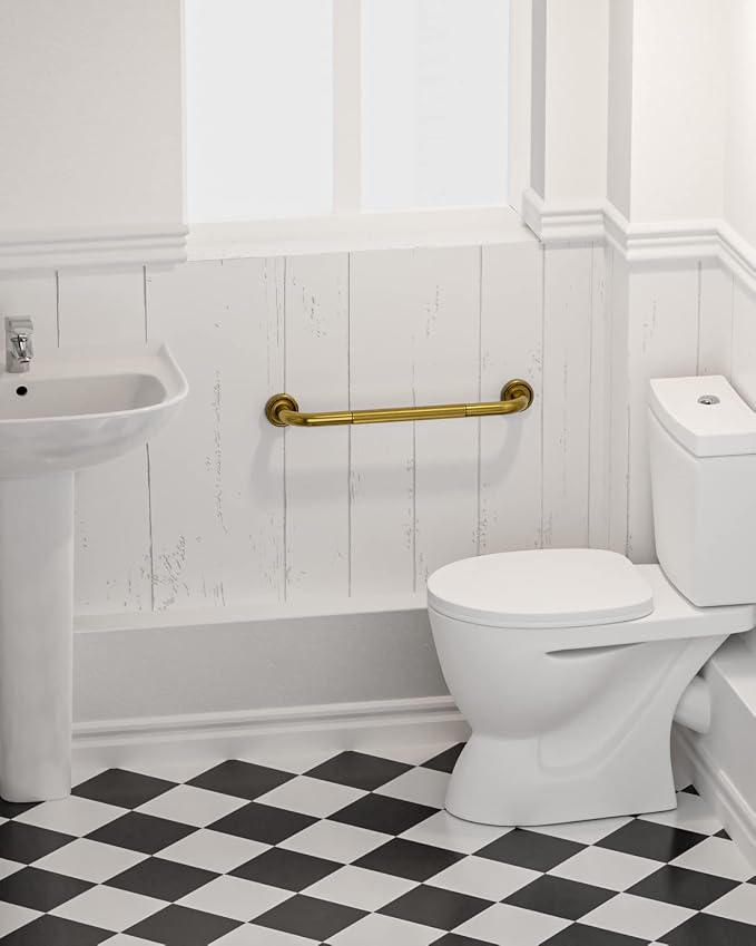 2 Pack 20 Inch Bronze Shower Grab Bar Gold, Munzong Antique Brass Bathroom Grab Bar w/Anti-Slip Knurled Grip, Safety Balance Bar Bath Hand Rail Support Handicap Injury Elderly Senior Assist Handle