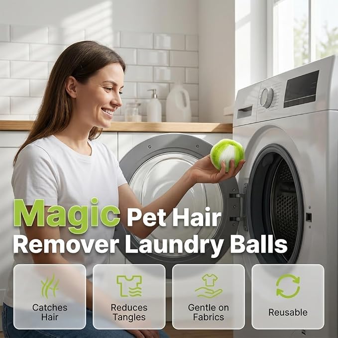 12Pcs Pet Hair Remover for Laundry, 2026 Reusable Dog & Cat Hair Remover, Efficient Debris, Hair Cleaner, Pet Hair Catcher for Clothes, Bedding, Washing Machine Hair Catcher (Large Green)