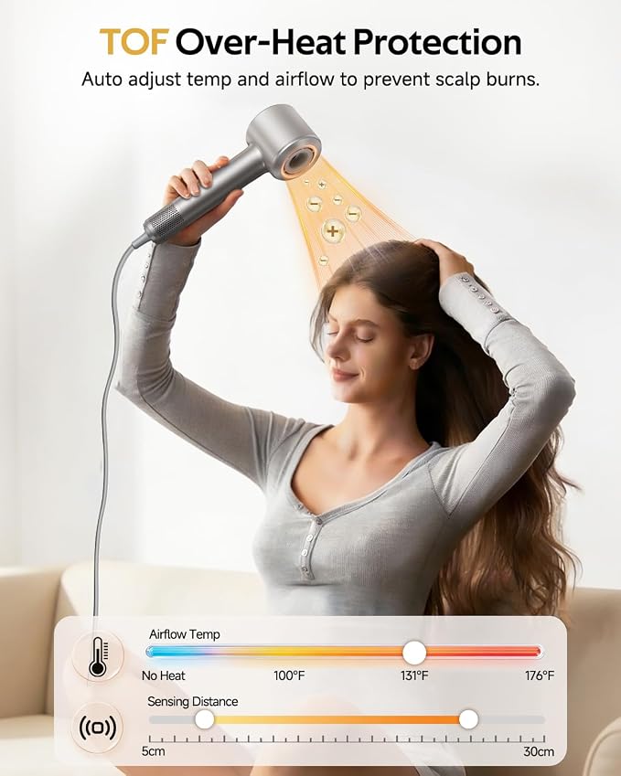 Fast Drying Ionic Hair Dryer Portable Blow Dryer for Travel, Space Titanium | 1 Billion Plasma, 7 Intelligent Modes, TOF Infrared Temp Control, 160,000 RPM High Speed, Lightweight Hairdryer for Women Men