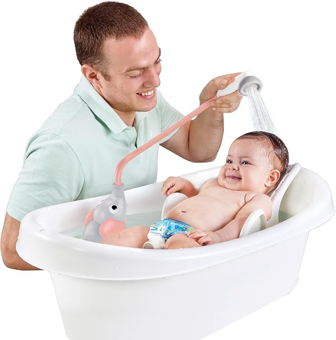 Yookidoo Baby Bath Shower Head - Elephant Water Pump and Trunk Spout Sprayer - One Handed Flow Control for Newborn Babies in Tub Or Sink (Pink)