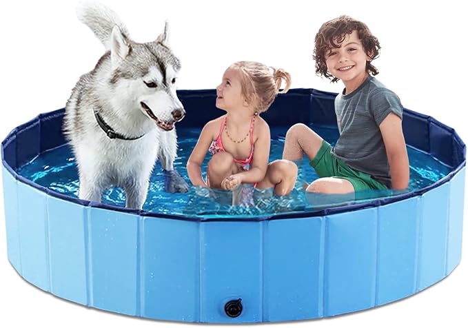 Jasonwell Foldable Dog Pool Collapsible Hard Plastic Dog Swimming Pool Portable Kiddie Pool Pet Pool Doggie Wading Pool Bath Tub for Puppy Small Medium Large Dogs Cats and Kids 55"