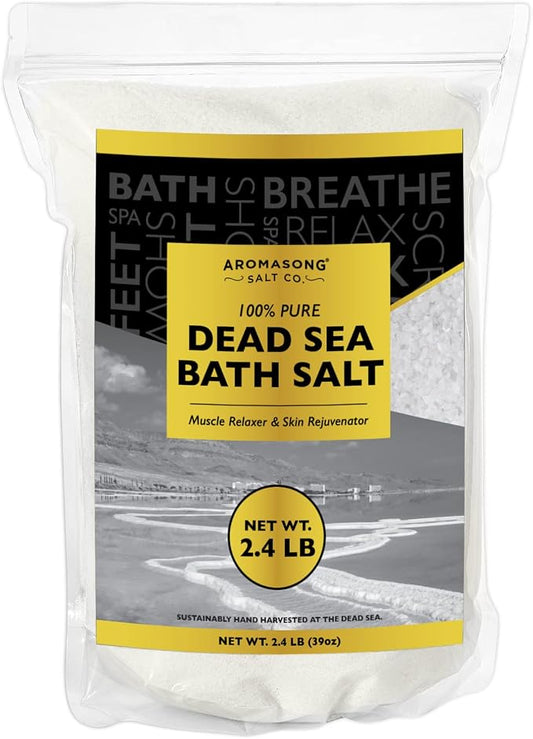 Aromasong Dead Sea Salts for Soaking - 2.43 Lbs Fine Grain Bath Salt Soak in Large Bulk resealable Pack, 100% Pure & Natural - Soak for Women & Men to Relax Tired Muscles and Treat Skin Issues