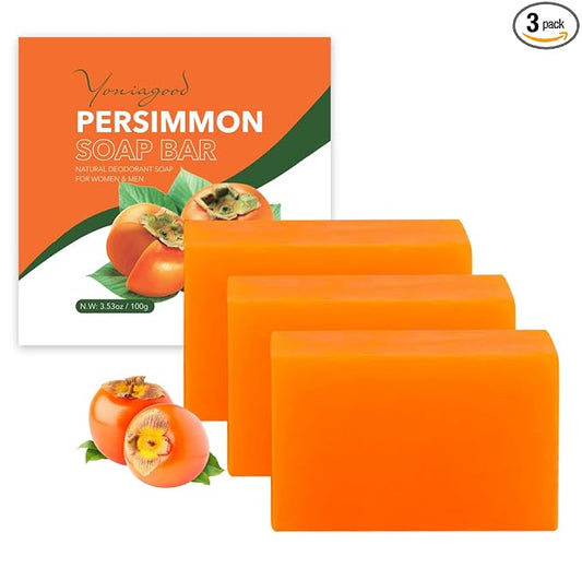 yoniagood 3 PCS Persimmon Soap Bar for Body Odor Control, Natural Refreshing Body Bar Soap for Old People Smell, Organic Deep Cleaning Body Face Wash Soap for Women & Men All Skin Types