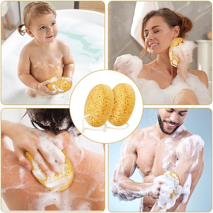 Flintronic 2PCS Bath Sponge, Large Shower Sponge for Women Men, Exfoliating Body Sponges with Dense Foam for Gentle & Deep Cleansing, for Sensitive Dry Skin
