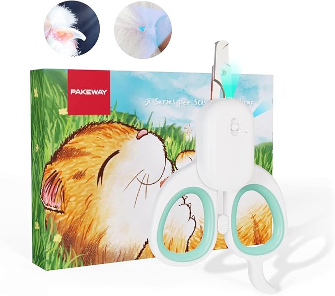 PAKEWAY Pet Nail Clipper with LED & -U-V Light, Cat Claw Trimmer with Ultra Bright LED Light for Nail Bloodline to Avoid Over Cutting, Sharp Angled Blade Grooming Tool for Dog Cat Rabbit Small Animals