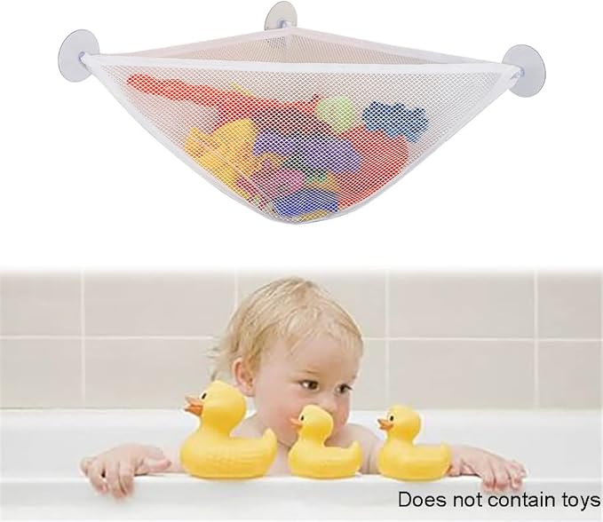 Bath Toy Organizer with Strong Suction Cups Bathtub Toys Holder Storage Net Corner Shower Caddy Bag for Baby Boys and Girls White 1PC.
