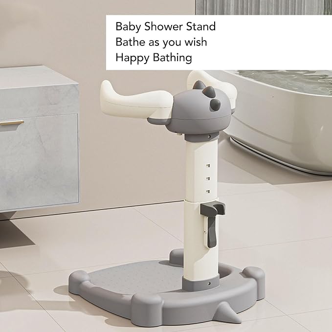 Adjustable Baby Bath Standing Support, Non Slip Toddler Shower Stand for Bathroom with Multifunctional Purpose, Lightweight and Portable, Made of Silicone (Gray)