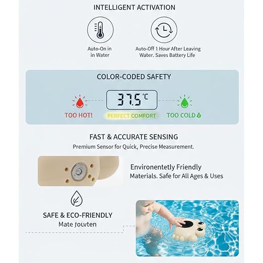 Haofy Baby Bath Thermometer IP67 for Kids Infant Toddler Pool with Auto Power Off Temperature Alert Bathtub Water Thermometer for Accurate Readings Baby Bath Essentials (Beige)