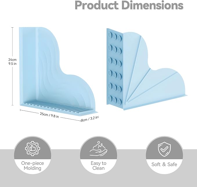 Shower Splash Guard 2-Pack – All-Silicone Bathtub Splash Guard with Strong Suction Cups, Reusable Shower Water Blocker for Bathtubs and Countertops (Blue, L-2pcs)