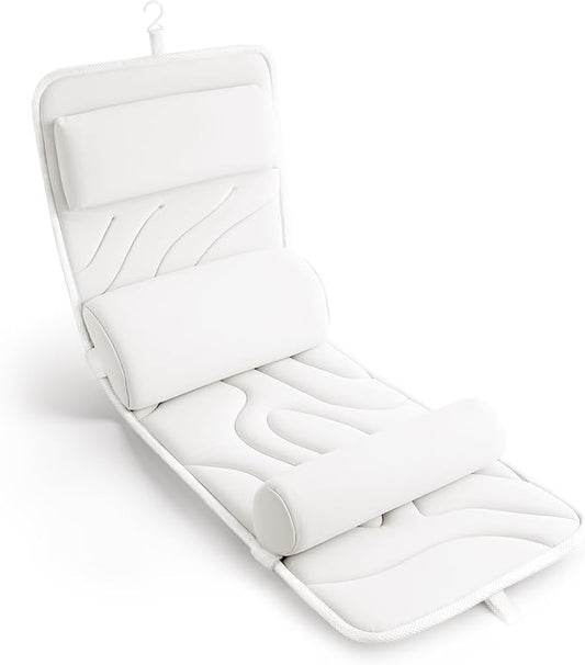 Sunlit Ultra Soft Full Body Bath Pillow for Bathtub, Luxury Thick Tub Pillow for Head Neck Back Support with Lumbar Pillow Multi-Function Stopper, Spa Pillow with Strong Suction Cups, Bath Accessories