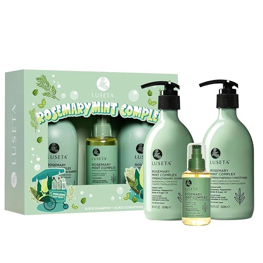 Luseta Rosemary Mint Hair Care Set for Thin Hair, Strengthening，Refreshing | Complete Hair Care Routine, Shampoo & Conditioner (16.9oz×2), Hair Oil (3.38oz), Frizz Control, Smooth Shine, Sulfate Free