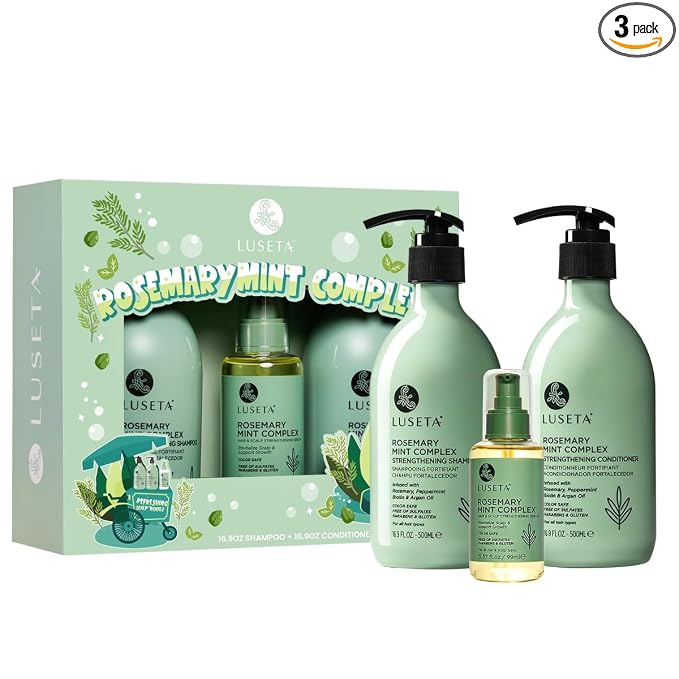 Luseta Rosemary Mint Hair Care Set for Thin Hair, Strengthening，Refreshing | Complete Hair Care Routine, Shampoo & Conditioner (16.9oz×2), Hair Oil (3.38oz), Frizz Control, Smooth Shine, Sulfate Free