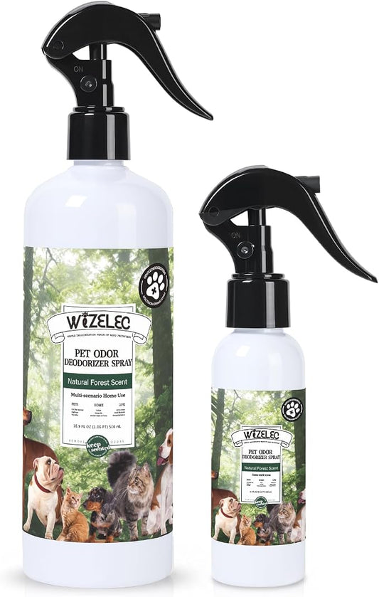 Pet Odor Deodorizer Spray,16.9 & 3.4 Fl Oz - Dog Deodorizing Spray Natural Forest Scent Pet Odor Neutralizer for Home Pets Potty Furniture(16.9 Fl Oz + 3.4 Fl Oz)