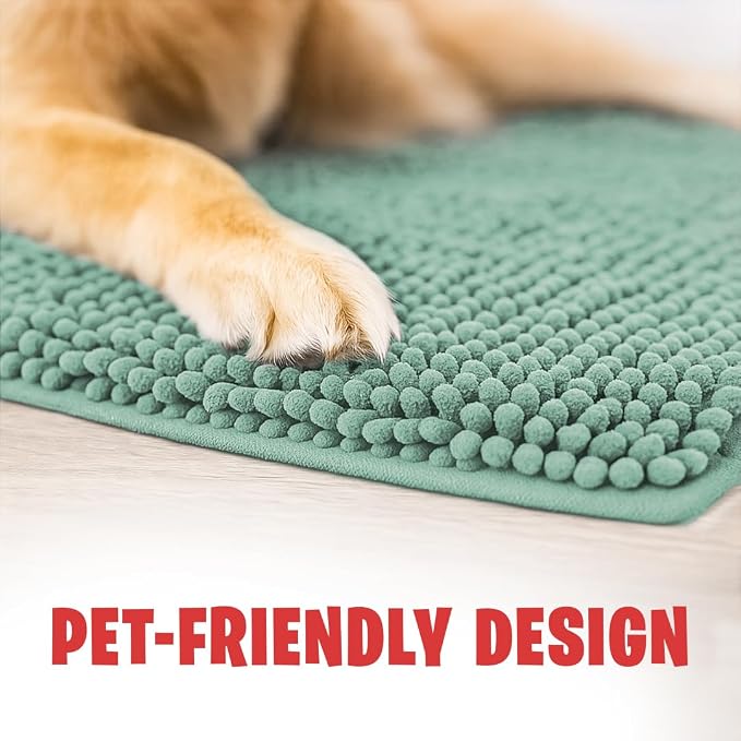 MUDGUARD MAT® Dog Door Mat for Muddy Paws, Super Absorbent Microfiber, Non-Slip Indoor Mat, Quick-Dry Chenille Rug for Pets & Entryway, Machine Washable, Sea Green 24" x 36"