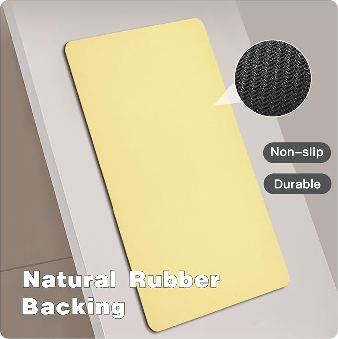 TYUU Bath Mat, Bathroom Rugs Non Slip Washable Thin Absorbent Quick Dry Bath Mat Fits Under Door Bathroom Floor Mat Perfect for Bath, Shower, or Sink 36"x60" Light Yellow