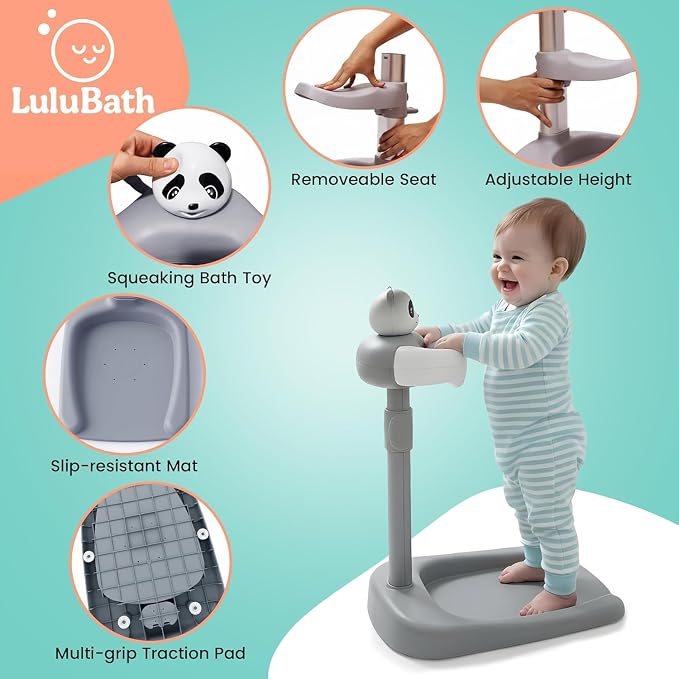 Baby Shower Stand with Built-in Seat and Bath Toy | Baby Bath Stand Height-Adjustable Washing Stand for Toddlers | Soporte para Bañera con Asiento y Juguete (Blue)
