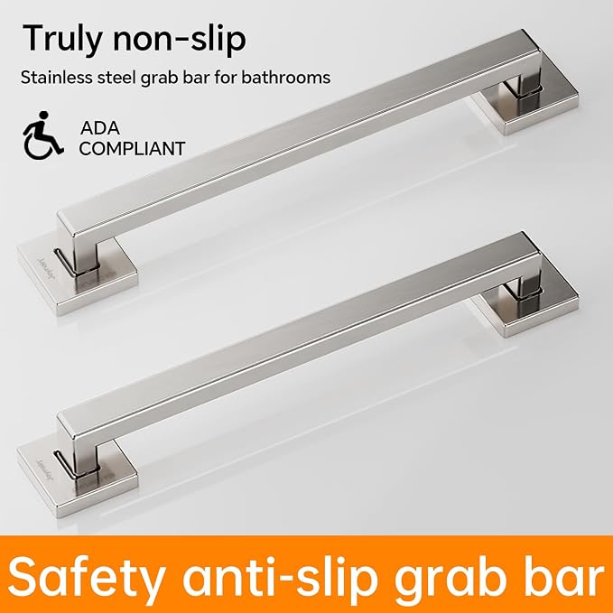 Joyrain ADA Square Grab Bar 16/24/32 Inch - 500lb Capacity Safety Rail for Elderly, Non-Slip Bathroom Handle (Brushed Stainless Teel, 24 inch)