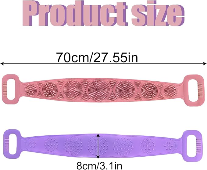 Silicone Body Scrubber for Shower,Silicone Back Body Scrubber with Handle,27.5 Inch Exfoliating Deep Clean Bath Body Brush Scrubber for Men and Women-2 PCS