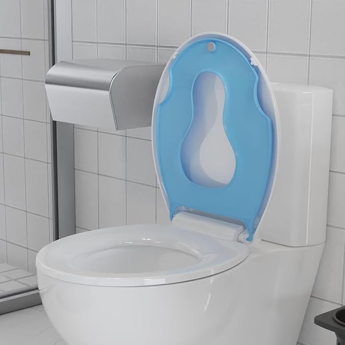 17” Round Toilet Seat with Built-in Toddler Seat for Easy Potty Training, Baby Toilet lid 2 in 1, Easy Install and Clean, PP Material Safe and No Loosen, Perfect for Both Adults and Children, Blue