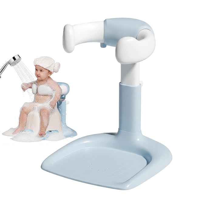 Baby Bath Stand, Foldable Standing Bathtub for Baby, Shower Stand and Bath Support for Infants and Toddlers (6–36 Months), Non-Slip Adjustable Baby Standing Support, Blue