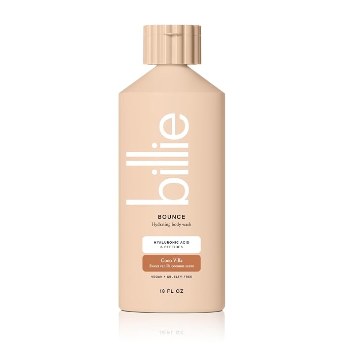 Billie Bounce,Hydrating Body Wash,Hyaluronic Acid + Peptides,Hydrating & Replenishing,18Fl Oz,(Pack of 2)