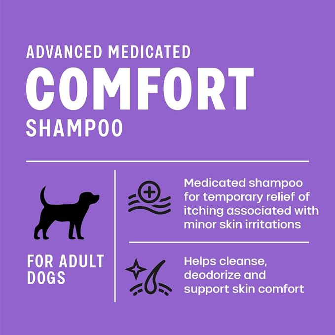Advanced Medicated Comfort Dog Shampoo, 16 oz - 3% Chlorhexidine, 1% Hydrocortisone, Delivers Fast Itch Relief, Supports Skin and Coat Health, Made in The USA