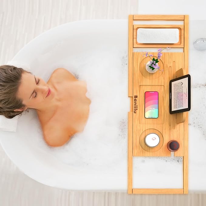 Banlilu Bathtub Tray - Bath Tray Expandable - Bath Tub Tray Table for Bathtub, Ajustable Size, Fits Most Tubs