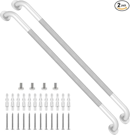 2 Pack 42 Inch Anti Slip Shower Grab Bar Handles, ZUEXT White Stainless Steel Knurled Bathroom Balance Bar, Safety Hand Rail Support,Handicap Elderly Injury Senior Assist Bath Handle(1.25" Diameter)