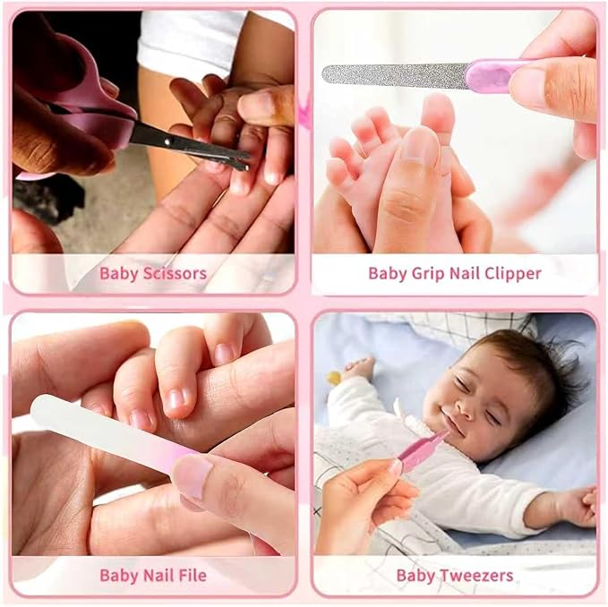 Baby Healthcare and Grooming Kit, 14 in 1 Baby Safety Set Newborn Nursery Health Care Set with Hair Brush Scale Nail Clippers for Baby Girls Boys (14 Kits Pink)