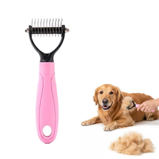 Double‑Sided Pet Grooming Brush, 2026 Upgraded Undercoat Rake for Long Haired Dogs & Cats, Multi‑Functional Dematting Comb Deshedding Tool, Mat Remover Detangler for Home Grooming (1, Pink M)