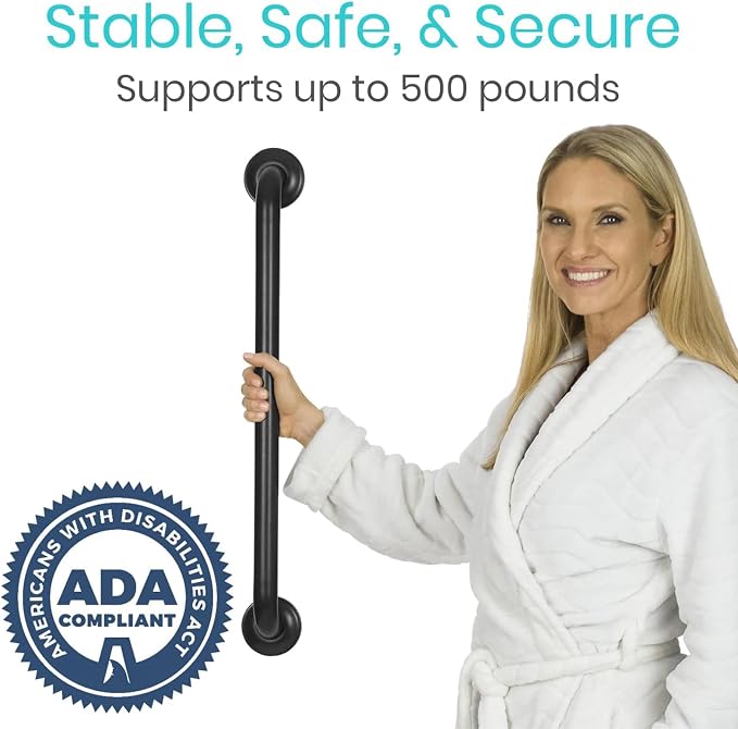 Vive Grab Bar for Showers - Bathroom Antislip Handrail for Seniors, Elderly Assistance Product, Heavy Duty Shower Handles, Handicap Grab Bars, Stainless Steel, Multipurpose, 440 lbs