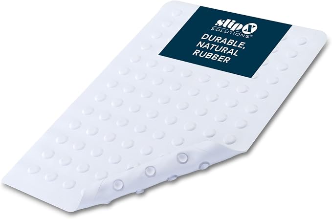SlipX Solutions Durable Rubber Safety Mat 22 x 14, Mildew Resistant, Extra Grippy Surface Texture for Bath or Shower, Antimicrobial Product Protection, Over 100 Power Grip Suction Cups, White