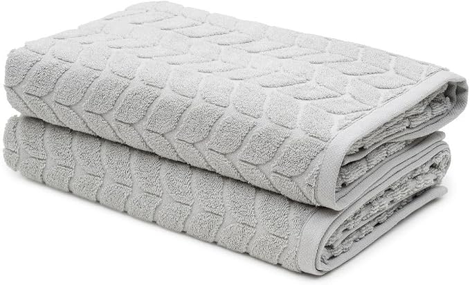 BAGNO MILANO Turkish Cotton Bath Towels, Hand Towels - Soft Plush Jacquard Collection - Highly Absorbent Towel Set (Light Grey, 2 pcs Bath Towel Set)