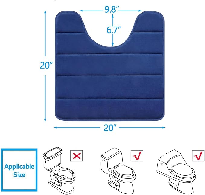 Buganda Memory Foam U-Shaped Contour Toilet Rugs, Absorbent, Thick Soft Washable Bathroom Mat, Floor Carpet Bath Rugs Mat for Toilet Base (20" x 20", Navy Blue)