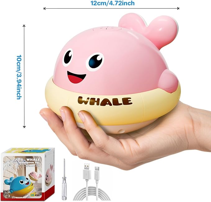 Bath Toys for Kids Age 1-3, Light Up Baby Bath Toys for 1 2 3 Year Old Girl, Pool Water Toys for Toddlers Whale Bathtub Toys for 1 2 3 Year Old Boys & Girls Birthday Gifts (Pink)