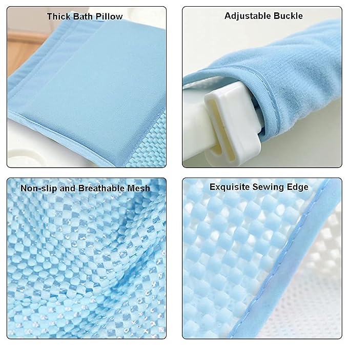 Baby Bath Seat Support Net, Soft Bathtub Sling Mesh, Infant Bathing Pillow for Tub, First Year Bath Time Needs, with Backrest Adjustable Latch, for Newborn Boy Girl to Toddler