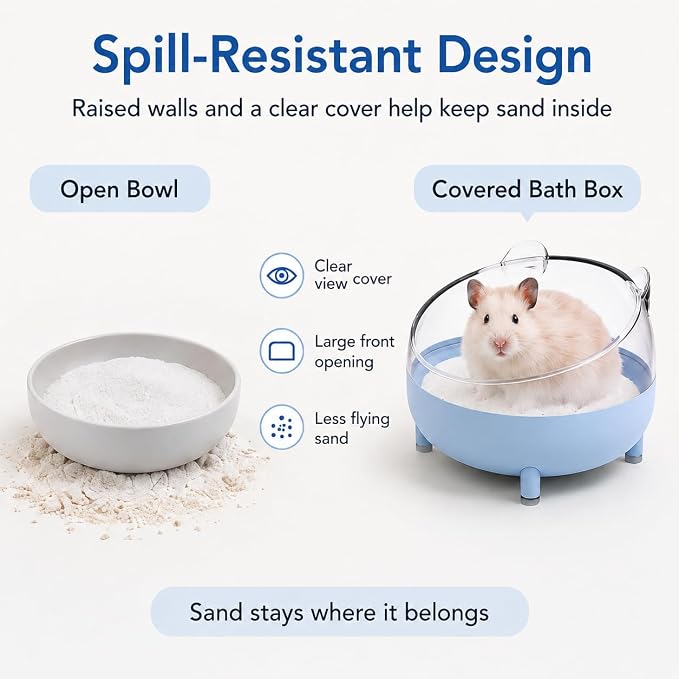 Meow&Woof Hamster Sand Bath Container, Large Sandbox Toilet Gerbil Batheoom, Tiny Chinchilla Dust Bathtub Sand Bath Box for Hamster Cage Accessories 5.2 Inch - Blue