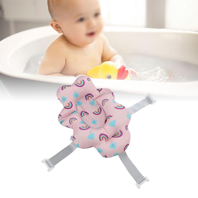 Rainbow Foldable Baby Bath Seat - Universal Floating Support Mat, Comfortable Cushion for Baby Bathtub