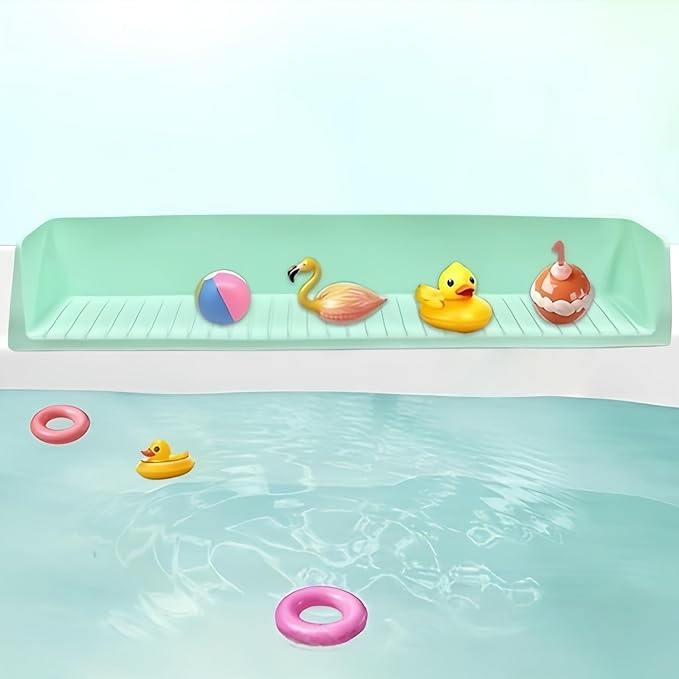 Bathtub Splash Guard,Silicone Splash Guard Play Shelf Bathtub Topper for Kids with Strong Suction Cups,Toy Holder,Toddler Bathroom Essentials (Green)