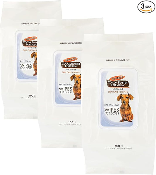 Palmer’s for Pets Cocoa Butter Formula Refreshing Wipes for Dogs and Puppies - Paraben Free, Phthalate Free Dog Grooming Wipes with Vitamin E, Gentle Daily Use, 100 Count - 3 Pack