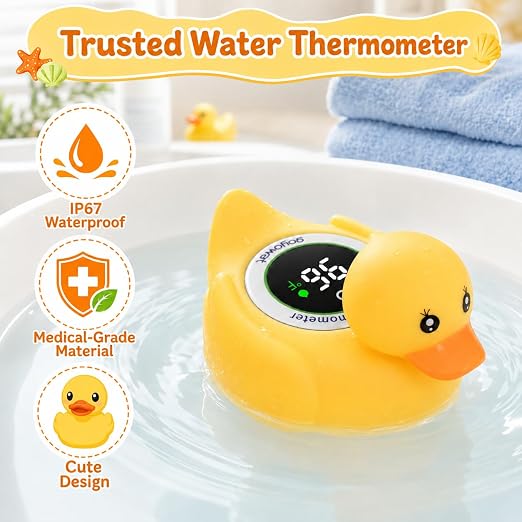 Baby Bathtub Thermometer with LED Display Screen+Cute Duck toy-2-in-1 | Color Coded Alarm (Cold/Comfortable/hot) Bath Temperature Monitor, Adorable Floating Toys for Infants, Essential for Babies