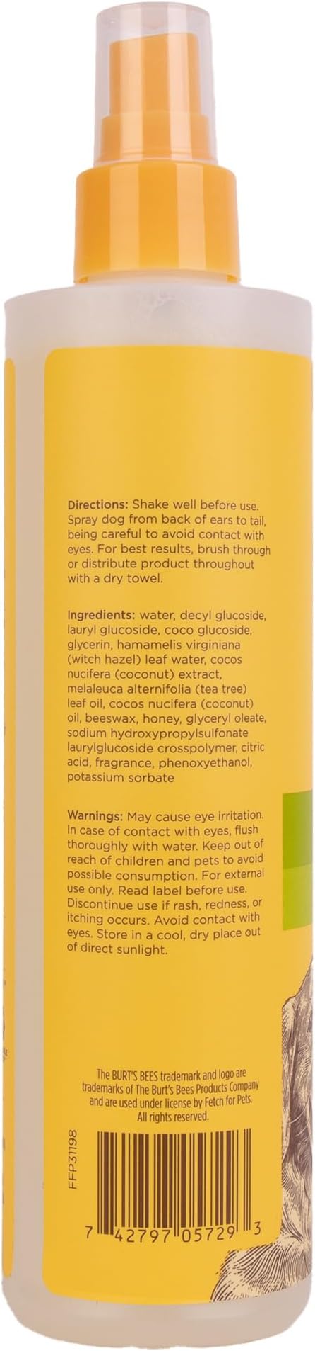 BURT'S BEES FOR PETS Deodorizing Spray for Dogs with Witch Hazel, Lemongrass & Sage, 99% Natural Origin Formula, Gentle Waterless Dry Dog Shampoo for All Dogs, 10 Fl Oz