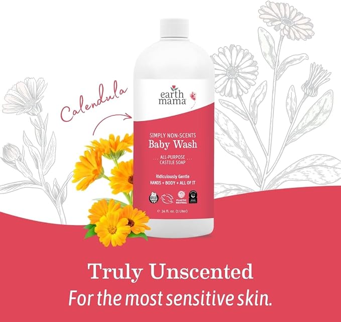 Earth Mama Simply Non-Scents Baby Wash - Foaming Hand Soap & Body Wash for Sensitive Skin - 34 fl oz - Infant Essentials - Fragrance-Free